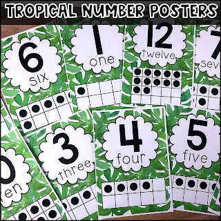 FREE Tropical Number Posters to 20 - Classroom Decor