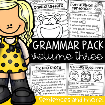 Grammar Worksheet Packet - Sentences, Punctuation, Capitals, Conjunctions & more