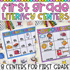 First Grade Literacy Centers - Digraphs, Blends, Compound Words, Nouns