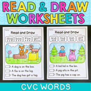 Read and Draw CVC Worksheets - Kindergarten Comprehension
