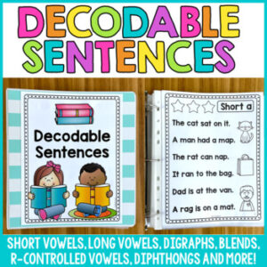 Decodable Sentences Binder - CVC, Digraphs, Blends, Long Vowels and more!