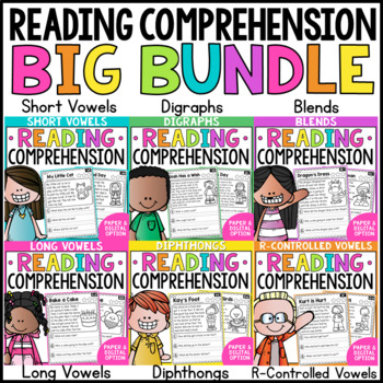 Phonics Reading Comprehension Passages BUNDLE Paper & Digital