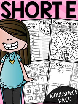 Short e CVC Worksheet Pack with a Bonus Literacy Center