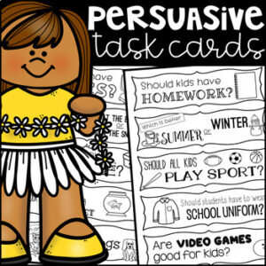 Persuasive Opinion Writing Prompt Task Cards - Black and White Ink Friendly
