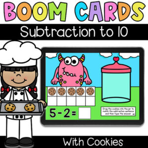 Cookie Subtraction to 10 - Digital Task Cards - Boom Cards