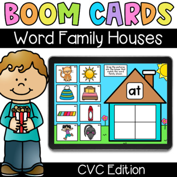 CVC Word Family Houses - Digital Task Cards - Boom Cards