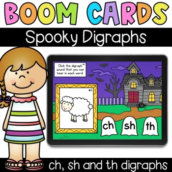 Spooky Digraphs (ch, sh, th) - Digital Task Cards - Boom Cards