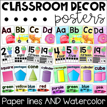 Classroom Decor Poster Set - Alphabet, Numbers, Colors, Shapes