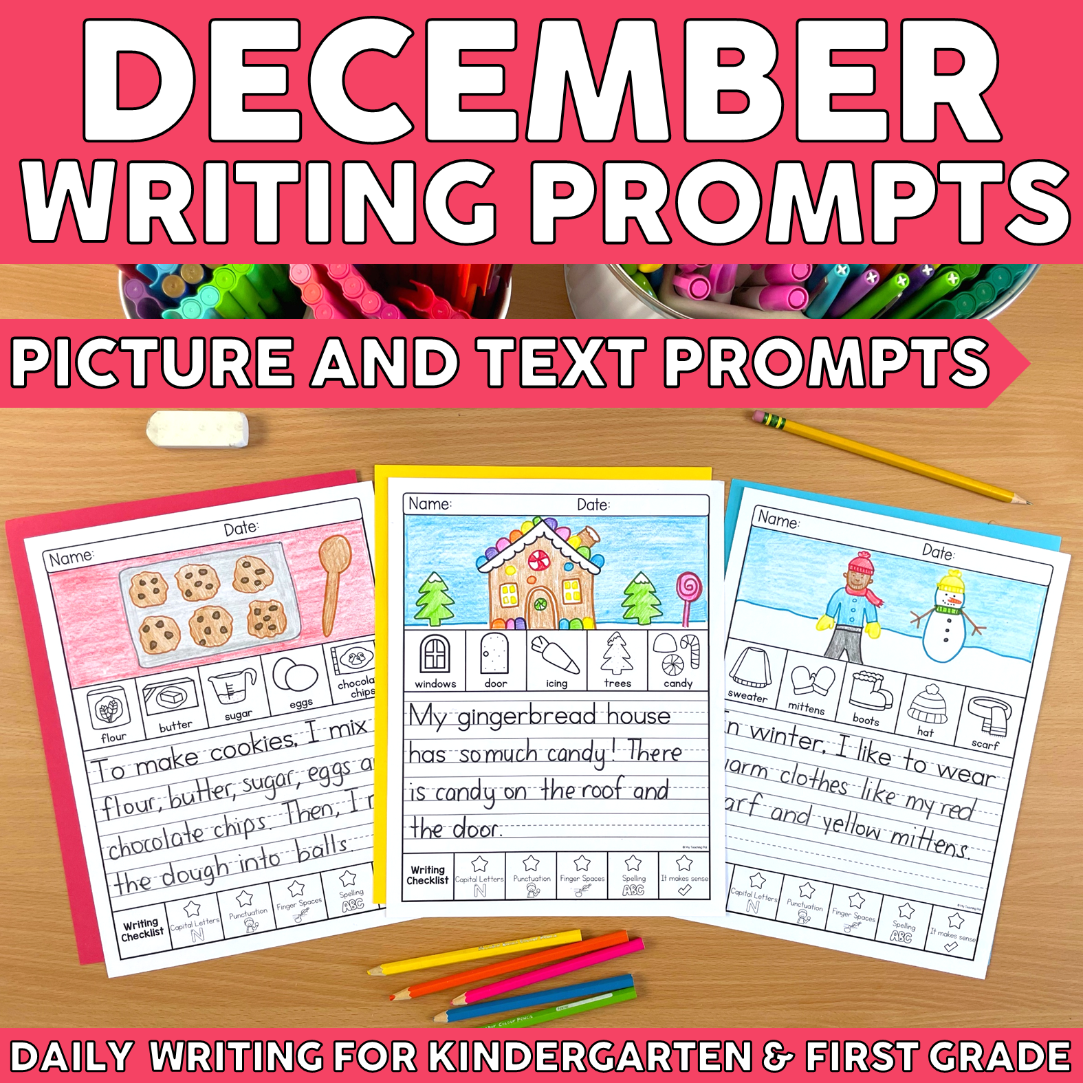 December Writing Prompts - Kindergarten & First Grade Writing Journal ...