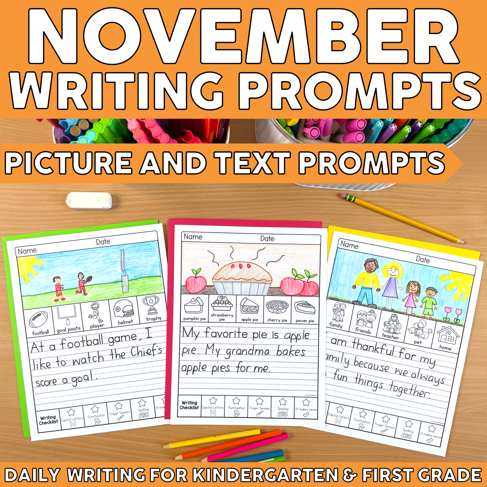 November Writing Prompts - Kindergarten & First Grade Writing Journal ...