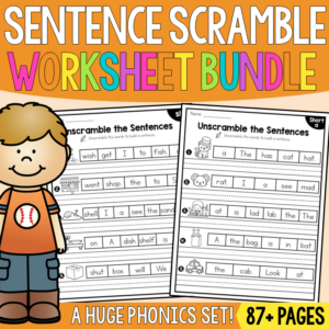 Scrambled Sentences Worksheets BUNDLE - Grammar Worksheets - Science of Reading