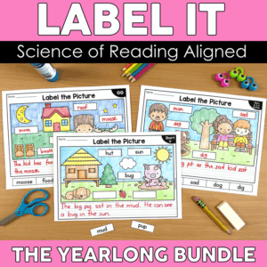 Label and Write Phonics Worksheets BUNDLE - SOR - Sentence Writing Center